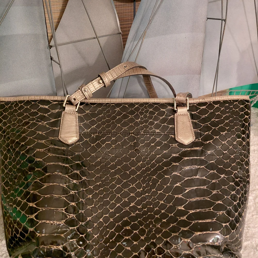 Brahmin Black and Gold Croc-Embossed Tote with Tassel - Picture 9 of 16